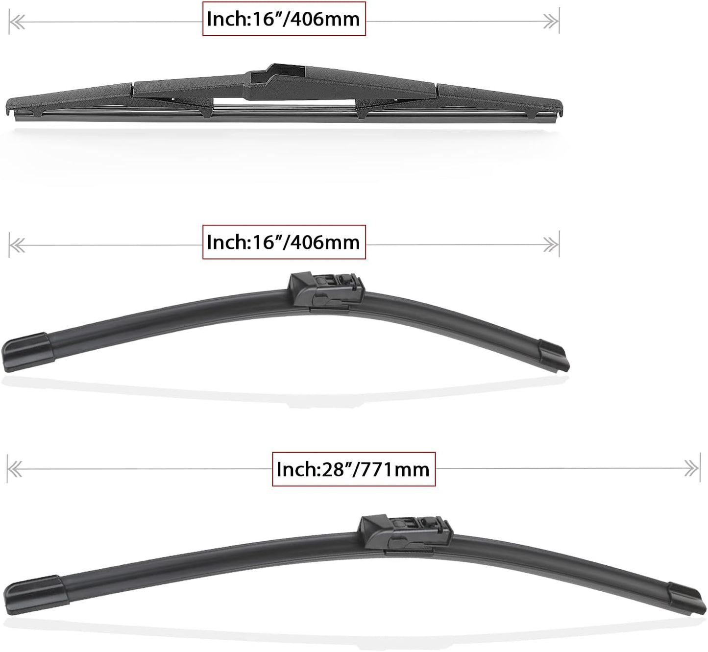 Windshield Wiper Blades Replacement for Toyota Prius 2016-2022 Original Factory Quality Front Rear Wipers Blade Set for My Car - 28" 16" 16" (Pack of 3)