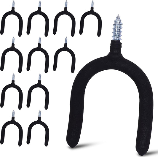 12 Pack Garage Storage System Steel U Hooks with Anti-Slip Coating Home Improvement and Organization Screw in Hooks Easy Wall Mounting Heavy Duty Bike and Ladder (Black, 12 Pack)