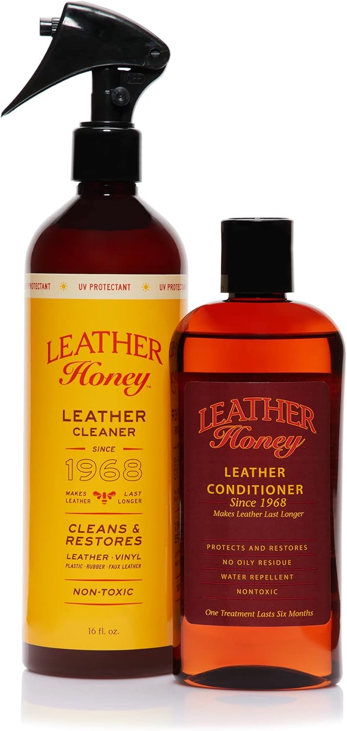 Leather Honey Cleaner and Conditioner Bundle with 16oz Spray Cleaner with UV Protectant and 8oz Conditioner