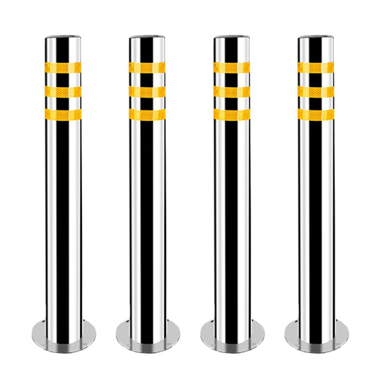 Stainless Steel Parking Bollards for Driveway, Industrial Safety Bollards Reflective Channelizer Post, Parking Barrier, Sturdy and Durable, Easy to Install, for Crowd Control(Silver (4pcs),7.6*60cm/3*