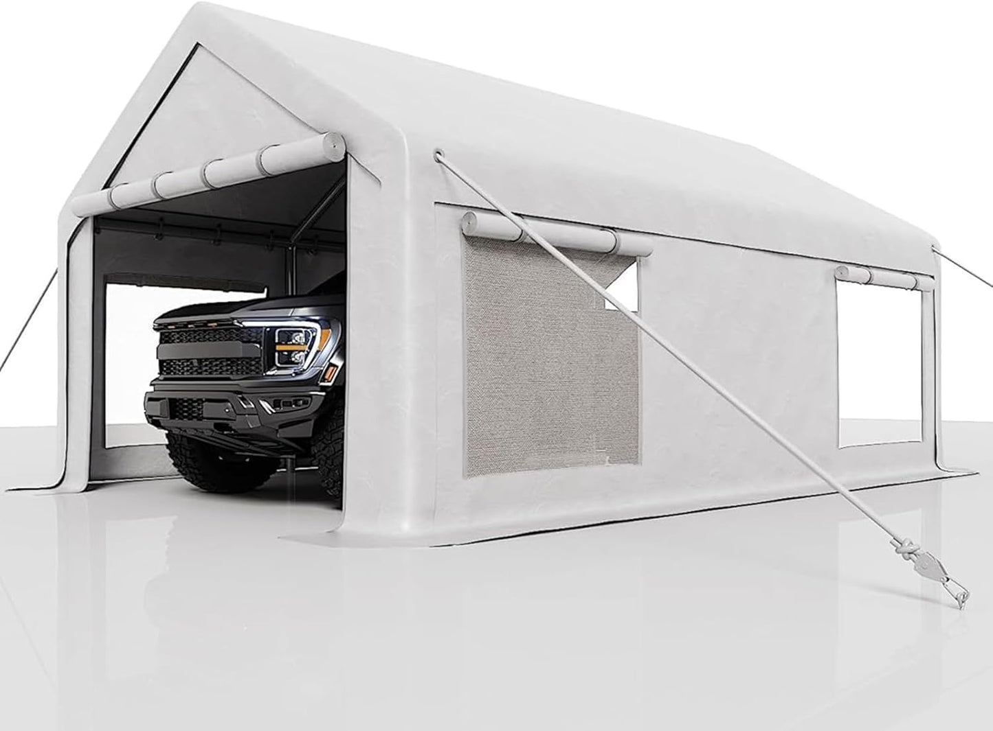 12 x 20ft Heavy-Duty Carport Canopy with Roll-Up Windows & DoorsThickened Wind Ropes, Ground Nails, Portable Car Tent Garage for Cars, Trucks, Boats, 180G Durable Tarp Cover,White