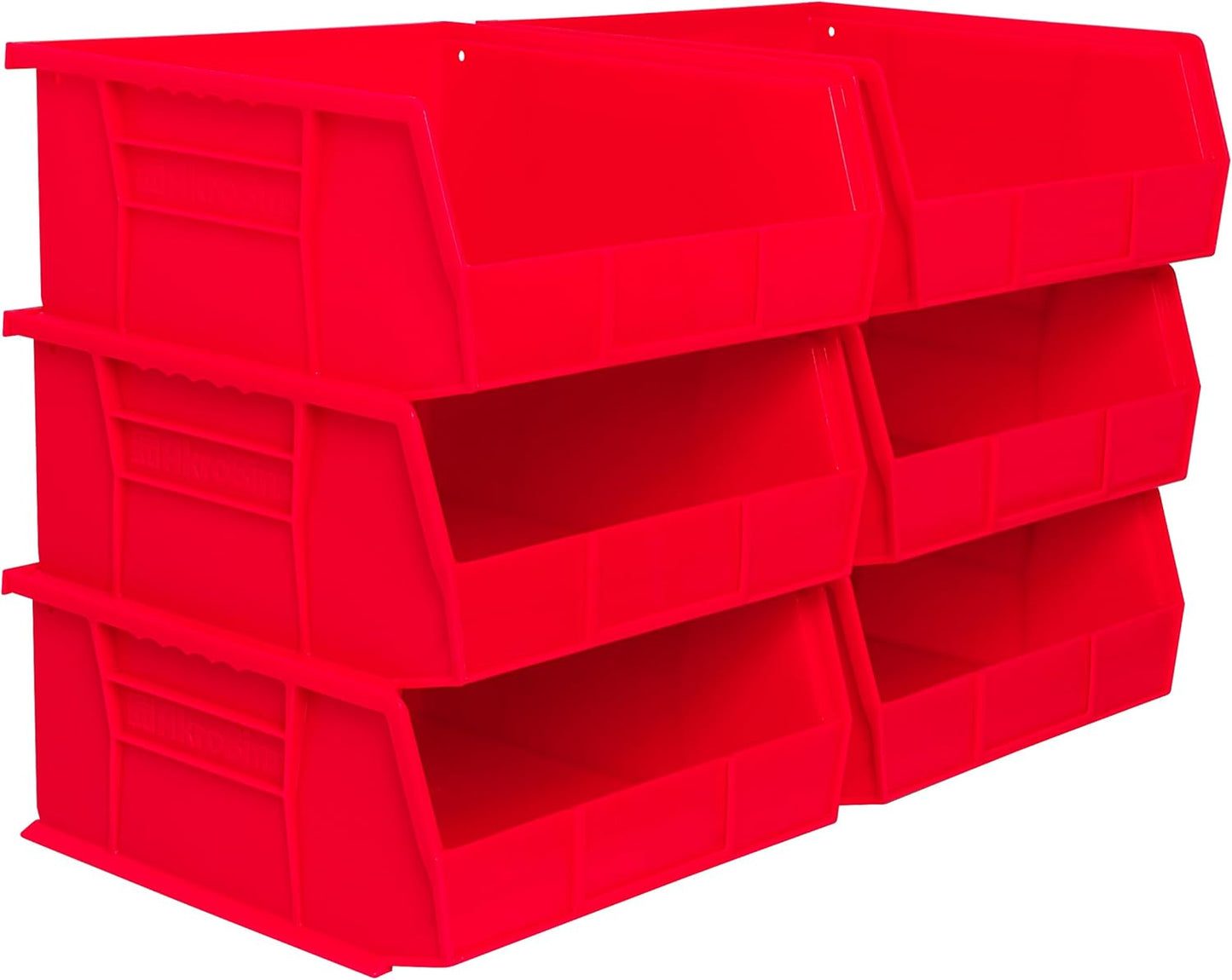 Akro-Mils 30235 AkroBins Plastic Storage Bins, Space-Saving Stackable Bins for Garage, Pantry, Craft Organization, 11-" x 11-" x 5-", Red, 6-Pack
