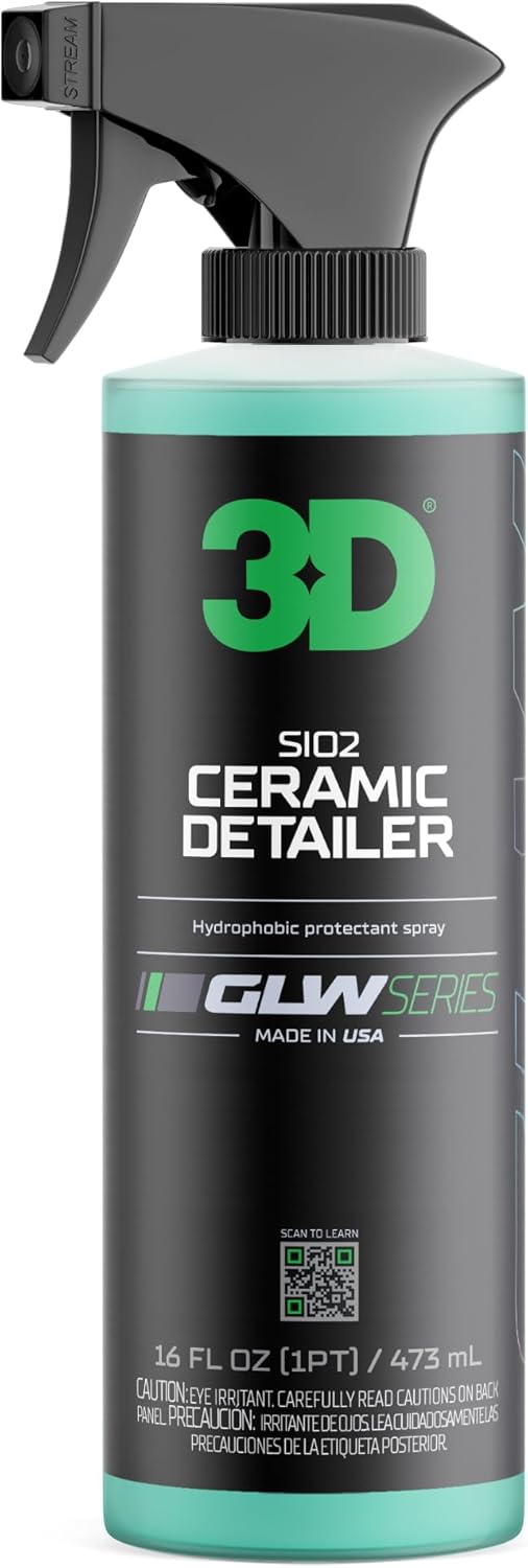 3D Ceramic Detailer, GLW Series | Hyper Gloss Finish | SiO2 Peak Hydrophobic Top Coat | Extends Life of Waxes, Sealants, Coatings | DIY Car Detailing Spray | 16 oz