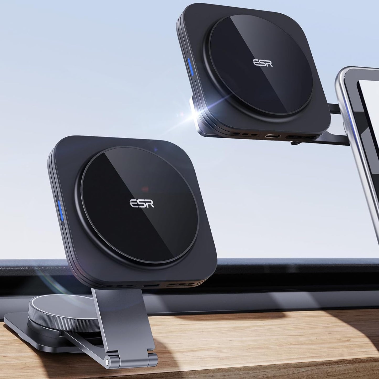 ESR for MagSafe Car Mount Charger, Foldable Dashboard Magnetic Wireless Car Charger for Tesla, for MagSafe Car Charger, Tesla Touchscreen Car Phone Holder for iPhone 15/14/13/12, Strong Magnets, Black