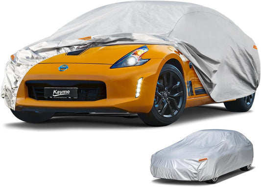 Kayme 6 Layers Car Cover Waterproof All Weather for Automobiles, Outdoor Full Cover Rain Sun UV Protection, Universal Fit for Nissan Versa/350Z/370Z, Porsche 718 Cayman, Dodge Viper (Up to 177 inch)