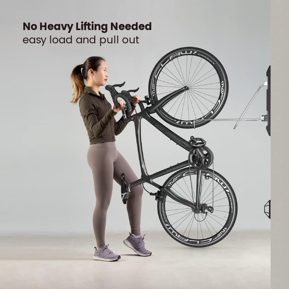 Mount Plus Bike-M Easy Wall Mounted Bike Storage Rack for Your Home Garage, Office Building | Save Space with Swings 180 Degrees | Easy Push and Pull to Wall Mount (Mountain Bike)