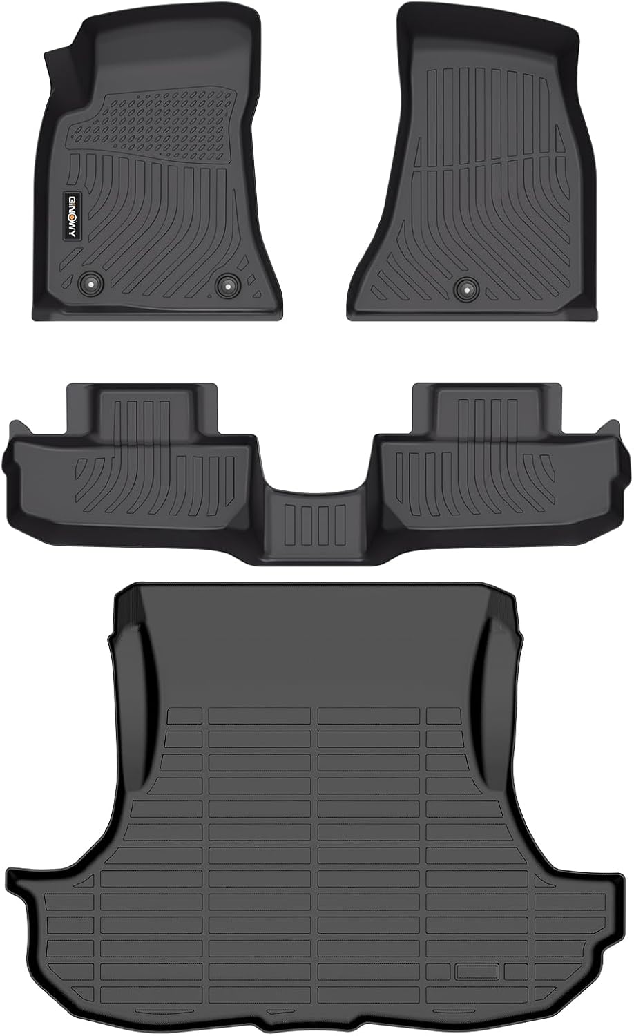 GINOWY-Floor Mats & Cargo Liner for Dodge Challenger RWD 2015-2023, TPE All Weather Challenger Car Floor Mats, Non-Slip Trunk Mat Waterproof Challenger Automotive Floor Liners Accessories Black