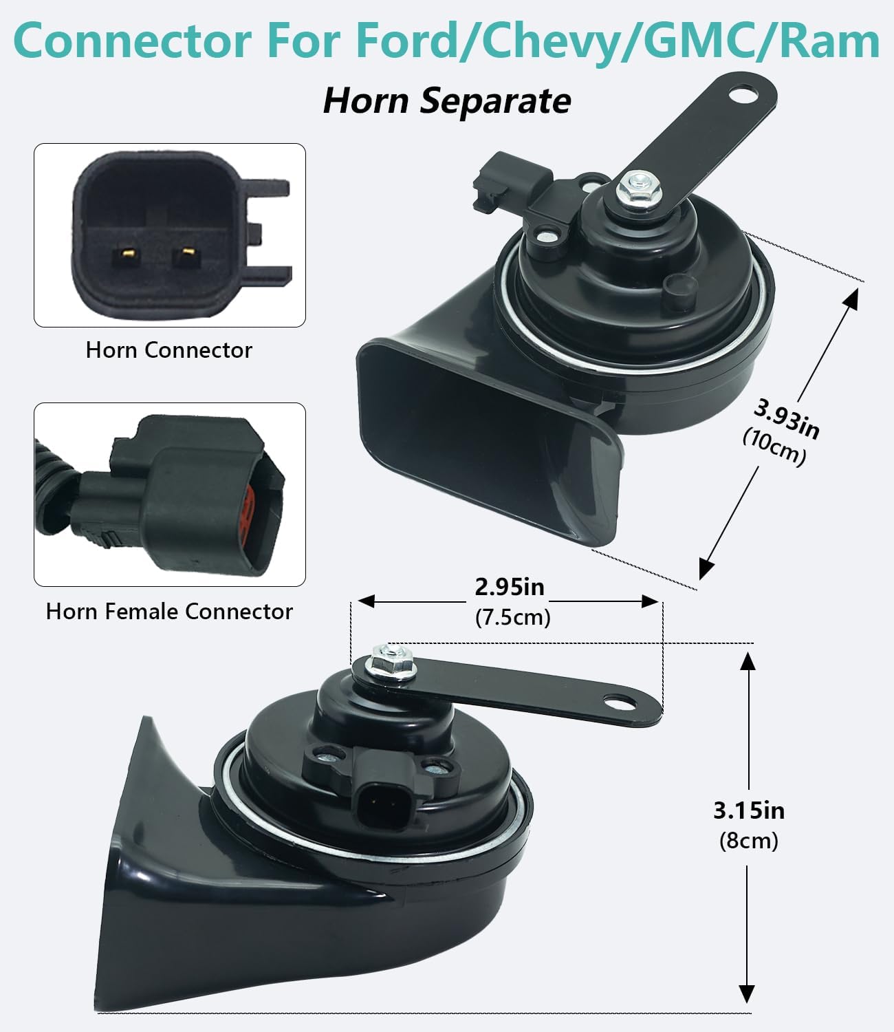 Car Horn Kit for Ford Chevrolet Tesla Jeep Ram GMC,12V Loud Waterproof Auto Horn, High Low Dual Tone 126Decibel, Replacement for Ford (1 Connector)