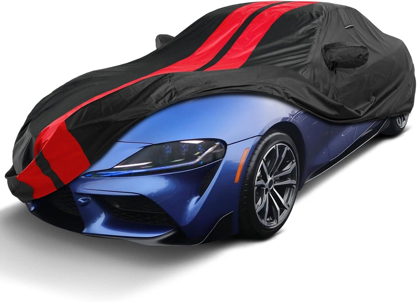 iCarCover Custom Car Cover for 2020-2025 Toyota GR Supra Waterproof All Weather Rain Snow UV Sun Protector Full Exterior Indoor Outdoor Car Cover (Stripe - Black/Red)