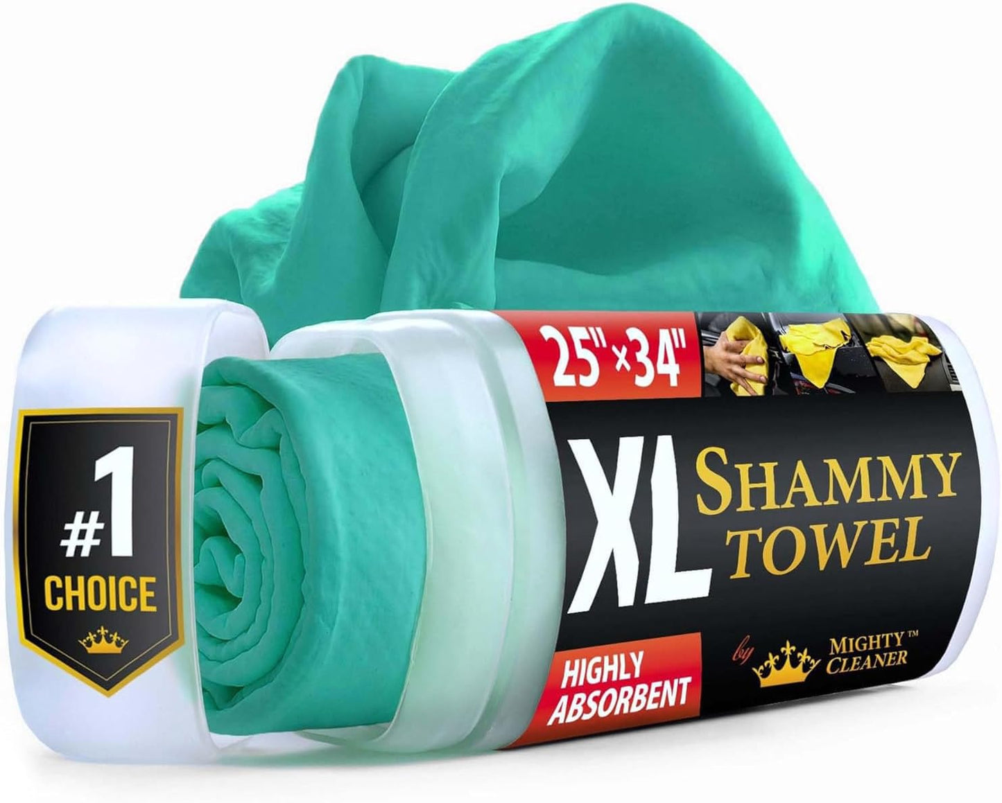Premium XL Shammy Towel for Car - 34”x25” - Super Absorbent Chamois Cloth - Spots & Scratch-Free - Reusable Car Drying Towel