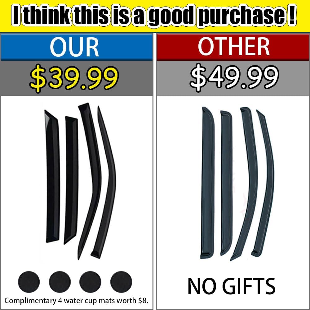 Rain Guards for Honda CR-V 2017-2022, Tape-on Side Window Deflectors for Honda CR-V, Window Visors for Honda Cars, for Honda Car Accessories 4 Rain Guards ＆ 4 Car Coasters