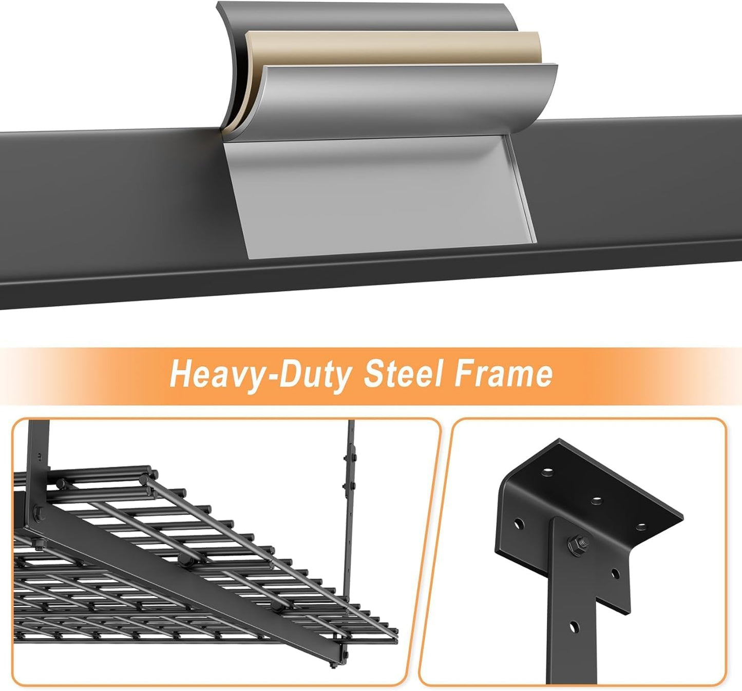 45-Inch x 45-Inch Overhead Garage Storage Rack, 17"-28" Height Adjustable Garage Ceiling Storage Racks, Heavy Duty Storage Organizer System, 250LBS Weight Capacity, Black