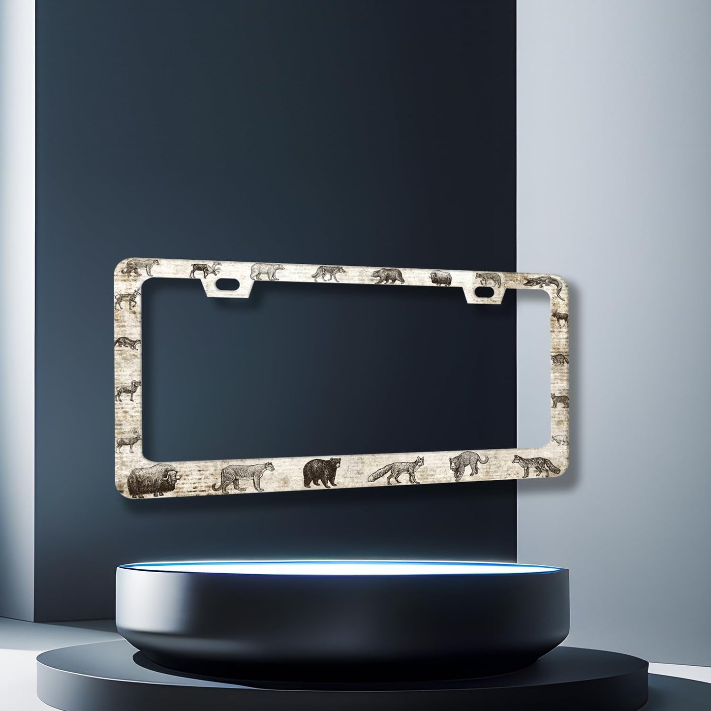 Animals License Plate Frame Bear Deer Horse Tiger License Plate Holder Stainless Steel Funny Design with 2 Holes and Screws 12.3" x 6.3"