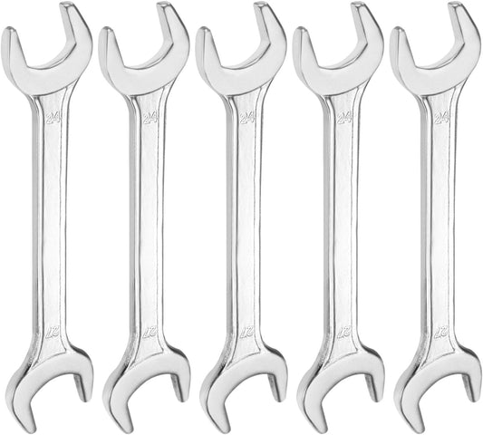 HARFINGTON 5pcs Double Open End Wrench 24mm x 27mm Metric 15 Degree Offset Angle Small Flat Head Wrench Galvanizing Open Ended Spanner for Automotive Repair Furniture Assembly