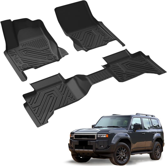 LASFIT Floor Mats Custom Fit for Toyota Land Cruiser 2024 2025, All-Weather Protection TPE 1st & 2nd Row Car Liners for Toyota Accsessories, Black Odor-Less Easy to Clean