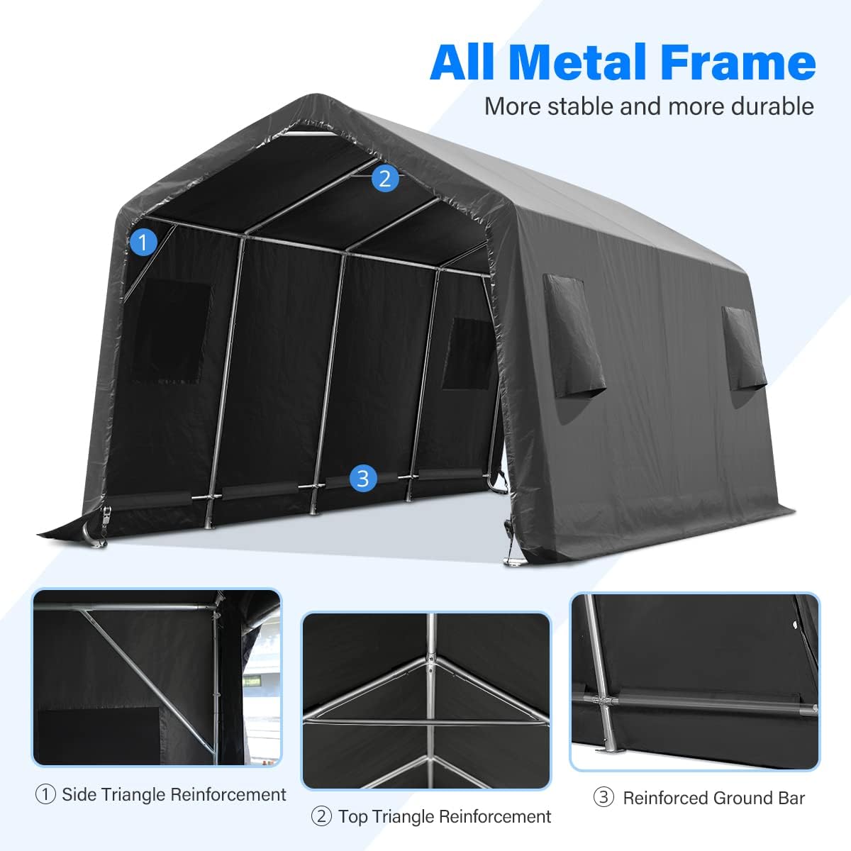 ADVANCE OUTDOOR 10X20 ft Carport Heavy Duty Outdoor Patio Portable Canopy Storage Shelter Shed with 2 Rolled up Zipper Doors & Vents for Snowmobile Garden Tools, Gray