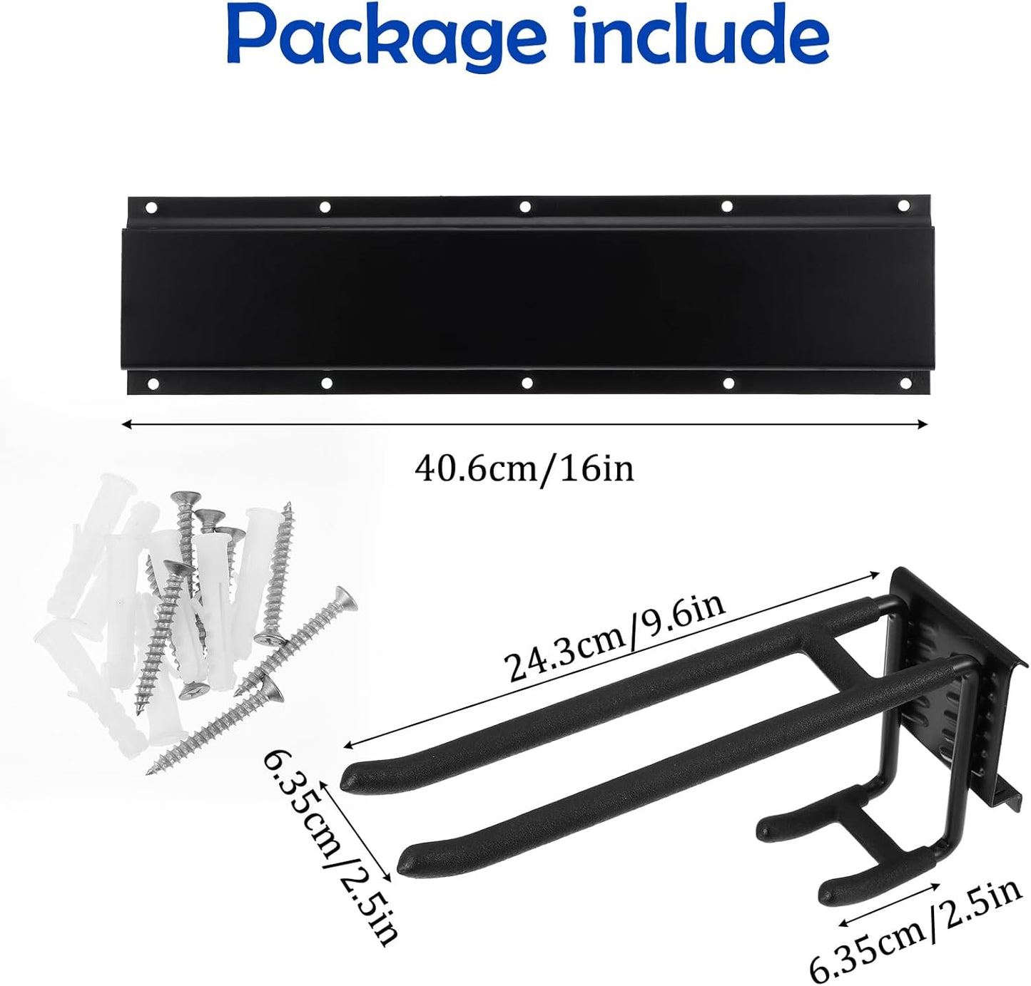 Garage Storage Rack Hooks, 32 Inch Heavy Duty Wall Mount Garage Organization with 2 Rails and 4 Adjustable Double Wall Hooks,Hanging Shelves for Garden Tool/Broom/Mop(Black)