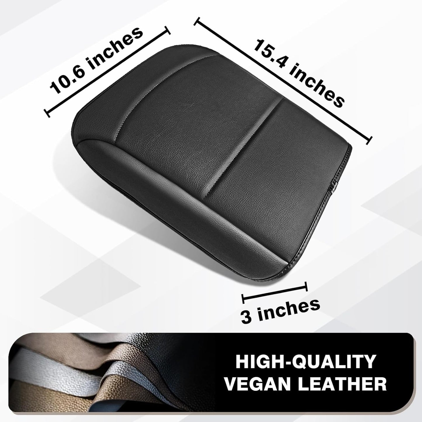 Muslogy Center Console Armrest Cover Compatible with Ford F150 2021-2024 2025 Comfort Armrest Pad Arm Rest Cushion Vegan Leather Protector Regular Thick(Bucket Seat ONLY)