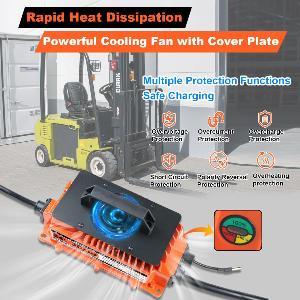 30A 24V Battery Charger 24 Volt Forklift Fast Charger with Anderson Plug Lead-Acid Battery Chargers for Sicorssors Lift, Pallet Jack, Lawn Mower, Floor Scrubberb