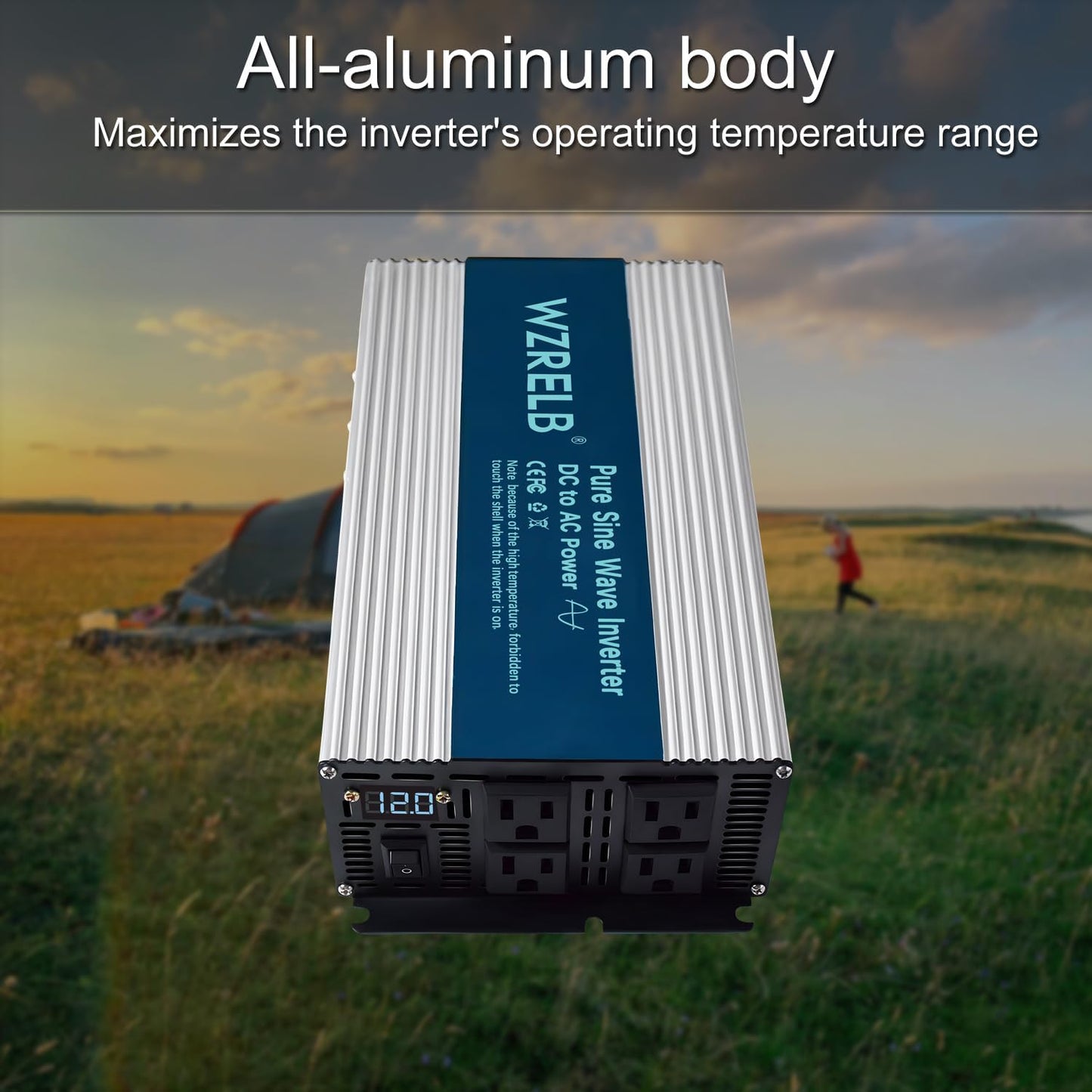 WZRELB 1800W Pure Sine Wave Inverter 24V DC to 110V 120V AC,Car Power Inverter with 4 AC Outlets, LED Display,Off-Grid Portable Power Converter for Home, RV, Truck, Camping