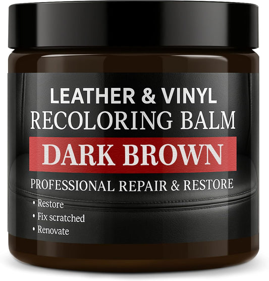 Leather Color Restorer, Leather Recoloring Balm, Scratch Remover, Leather Dye, Leather Paint, Leather Repair Kit for Furniture Couches Car Seats Shoes Bags, Dark Brown