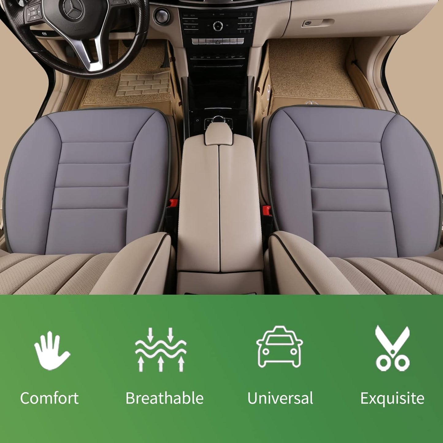 Premium Car Seat Cushion, Driver Cushion with Comfort Memory Foam & Non-Slip Rubber Bottom, Car Seat Pad Works with 95% of Vehicles and Office Chair or Home (Grey)