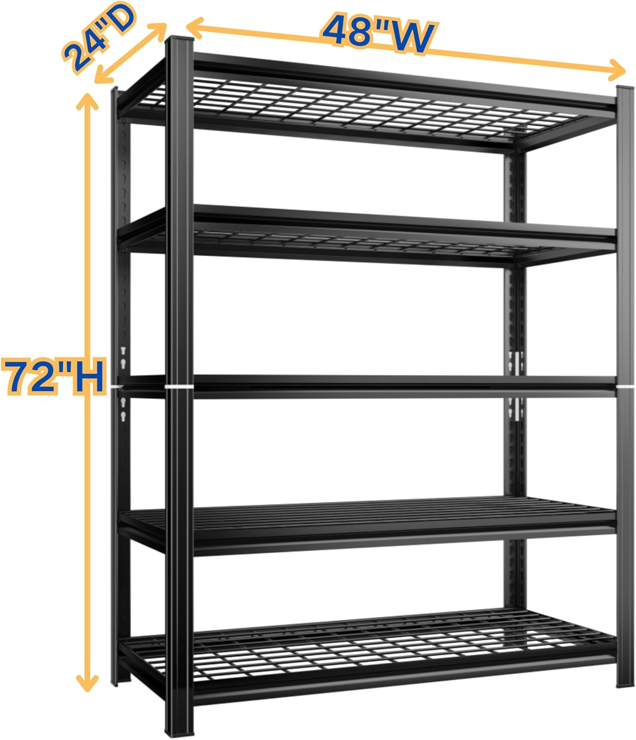 Garage Shelving, Heavy Duty 5-Tier Wire Shelving Unit, 72" H x 48" W x 24" D, 2500 lbs Load Capacity Storage Shelves, Adjustable Metal Shelves for Garage, Kitchen, and Pantry Storage