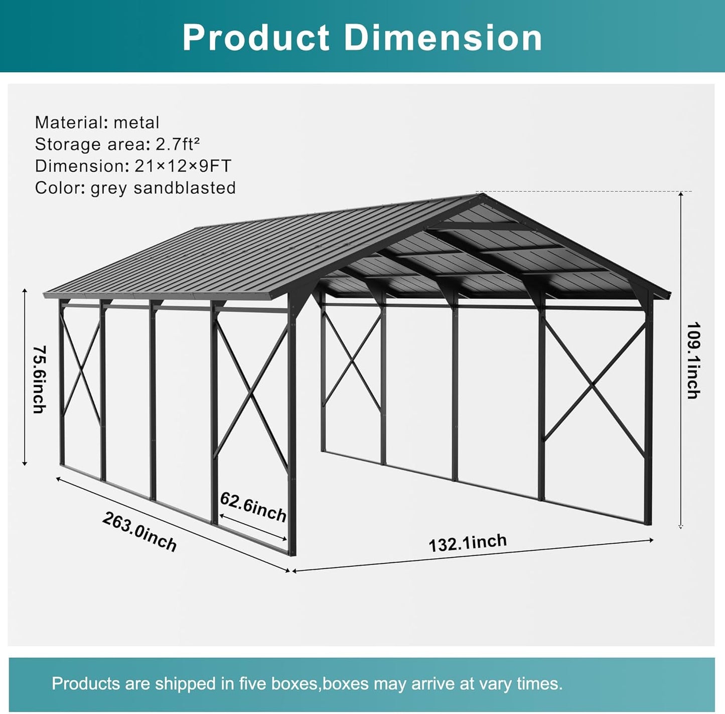 Kullavik 22x12x10 FT Metal Carport, Heavy Duty Carport Canopy with Galvanized Steel Roof, Reinforced Steel Frame & Enhanced Base, All Weather Outdoor Garage for Cars, Trucks, Boats and Tractors