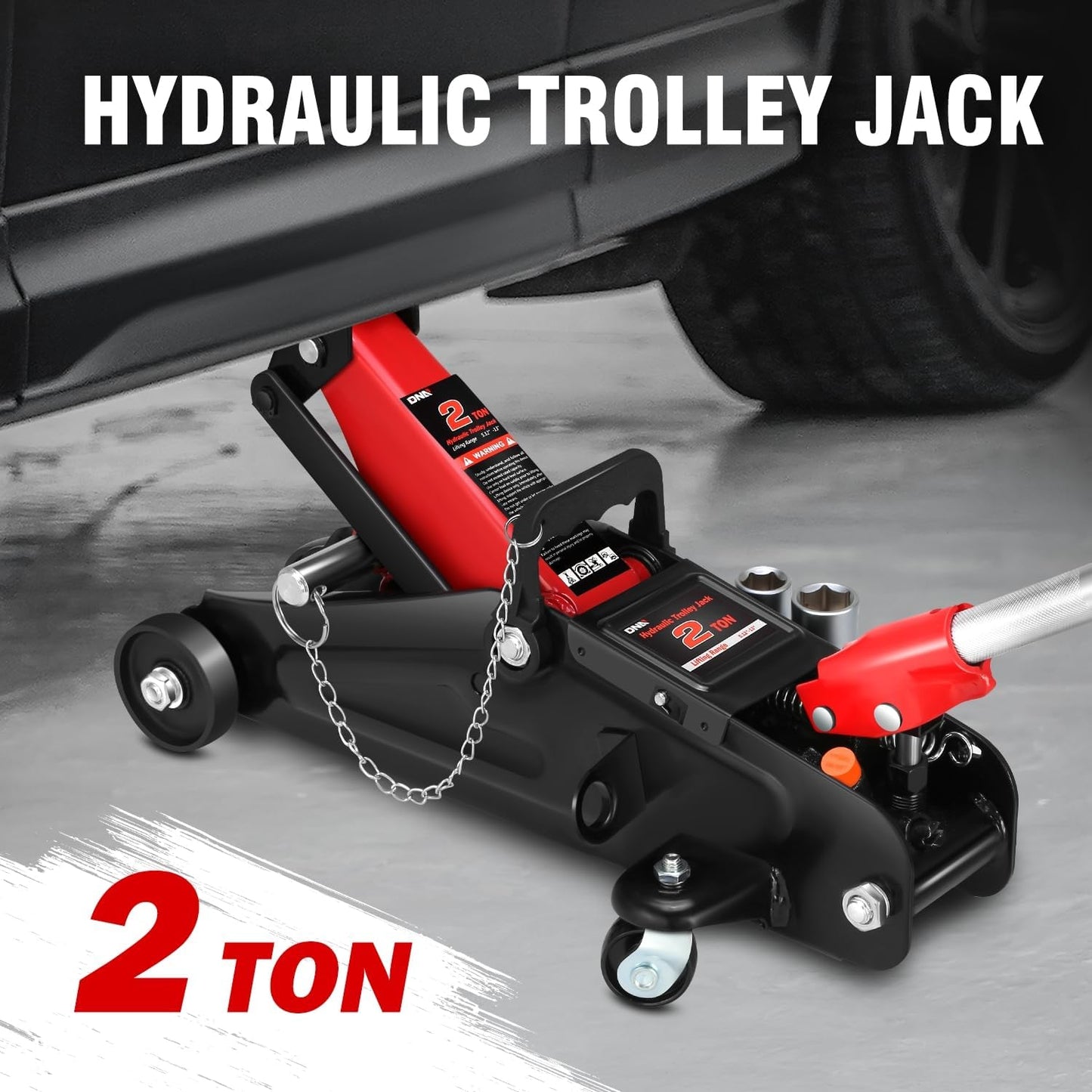 DNA MOTORING Floor Jack with Socket and Lock, Low Profile Hydraulic Trolley Jack for Cars Lift, 2 Ton (4000 lbs) Capacity, Lifting Range 5.12"-13", Red, TOOLS-00677-RD