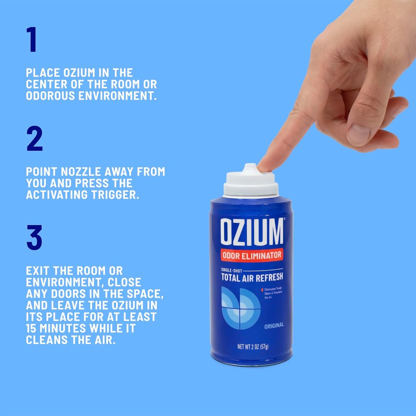 OZIUM® Air Freshener Odor Eliminator, 2oz Single Shot Total Air Refresh & Car Air Freshener – Original – 4 Pack