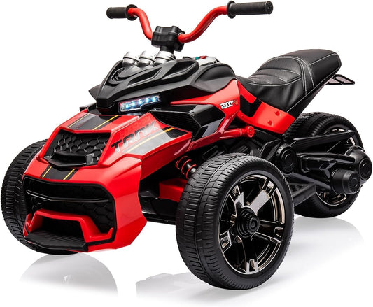 12V Kids Electric Ride-On Car with Parent Remote Control, 7MPH, 2 Speeds, 2x55W Motor, LED Lights, Music, USB & EVA Tires, 3 Wheel Battery Powered Toy Vehicle for Toddlers