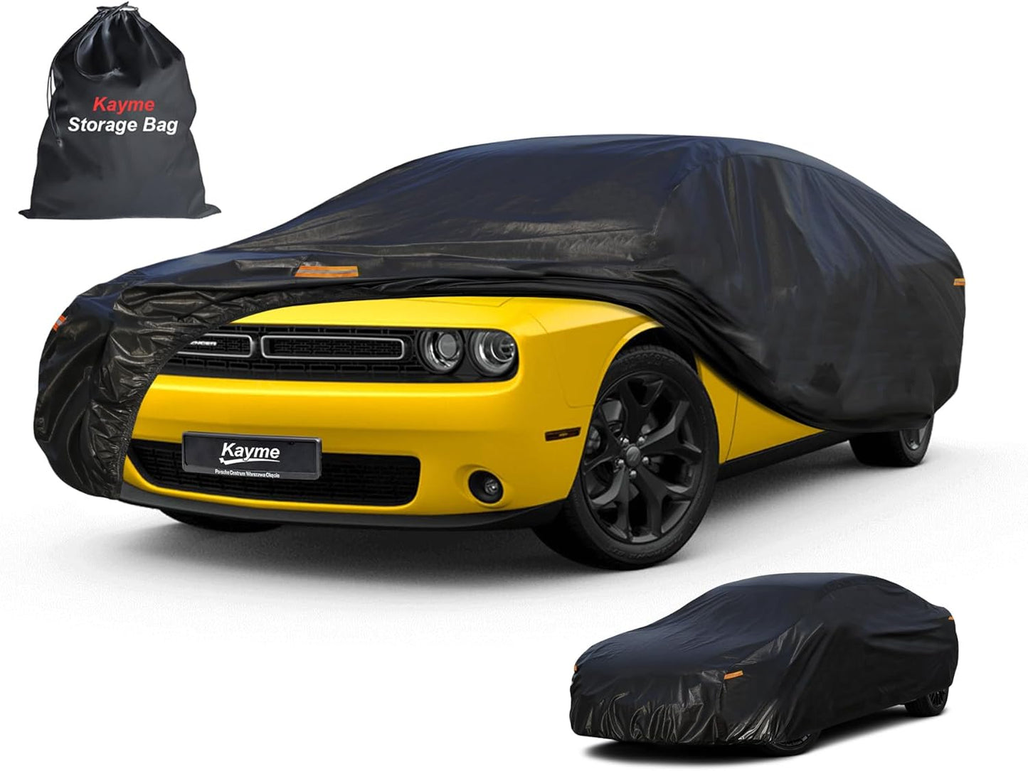 Kayme 7 Layers Car Cover Custom Fit for Dodge Challenger Hellcat (2008-2025) Waterproof All Weather for Automobiles, Outdoor Full Cover Rain Sun UV Protection.Black