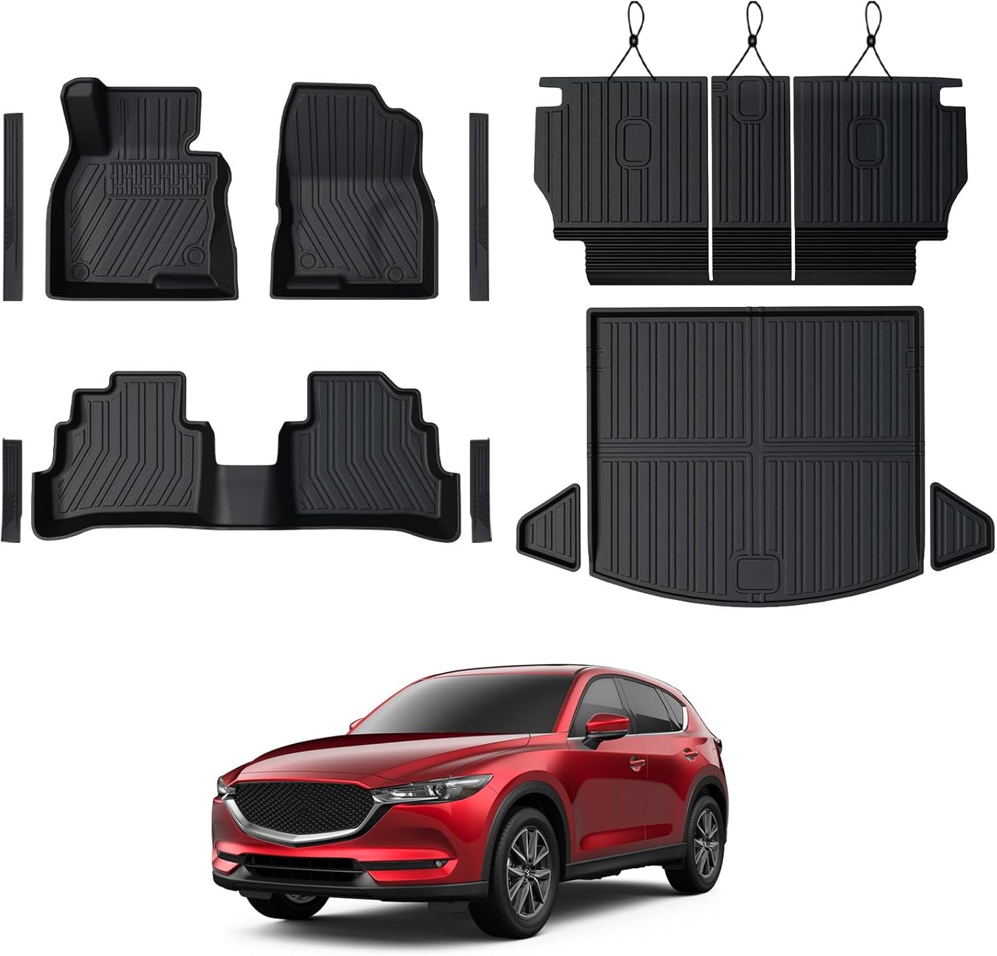Floor Mats Set for Mazda CX-5 2017-2024 2025 Accessories, Full Coverage All Weather Floor Mats Cargo Mat with Backrest Protectors & Door Sill Guards