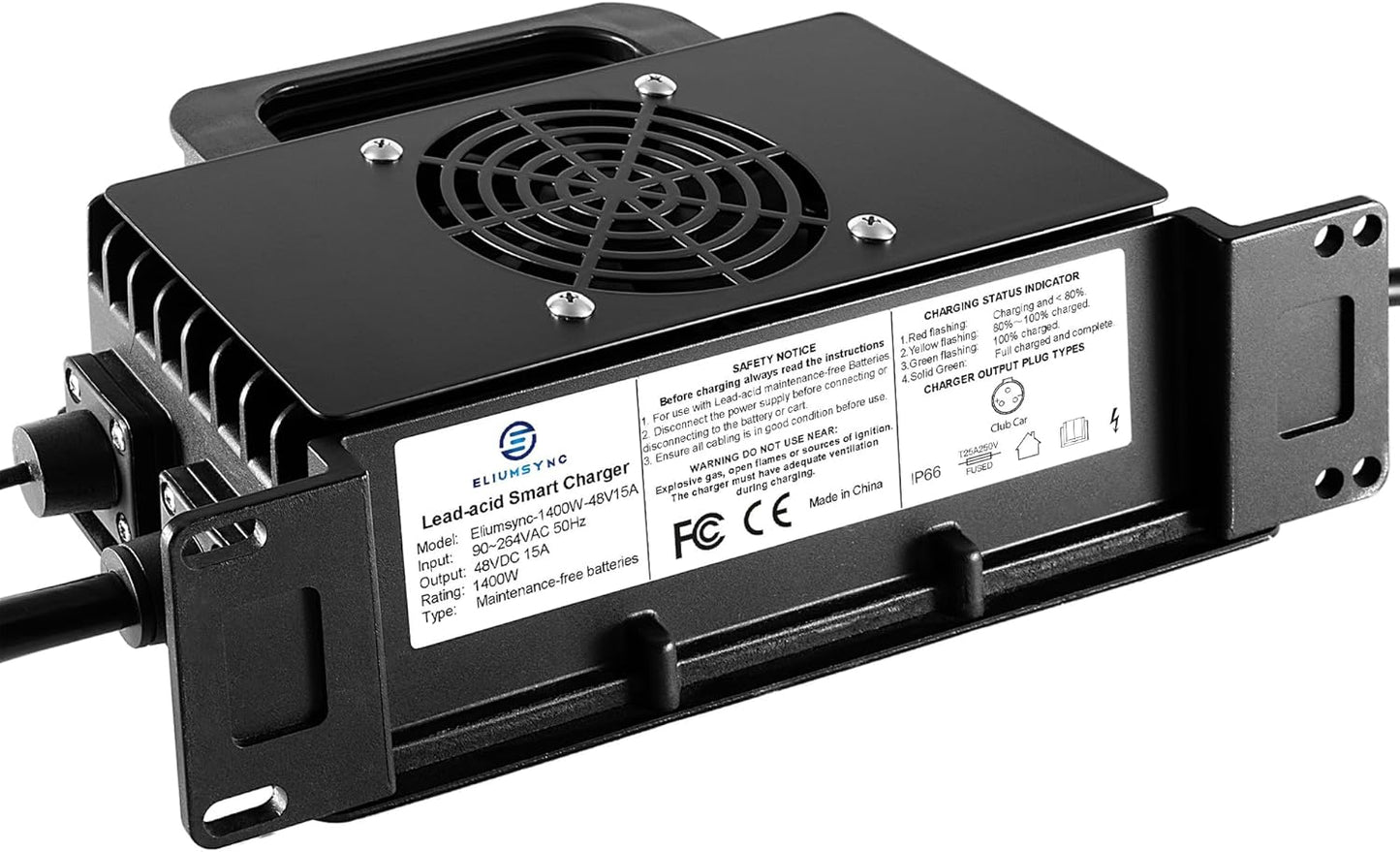 1400W Lead Acid Battery Charger 48 Volt 15 AMP 3-Pin Original Gray One-Piece Plug Club Car DS and Precedent Golf Carts