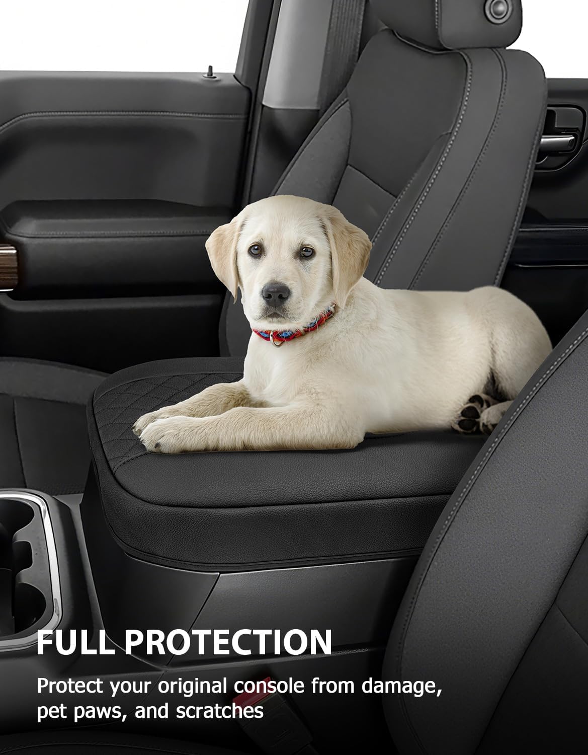 Center Console Cover for Chevy Silverado & GMC Sierra 1500 Accessories 2019-2025, Tahoe & Suburban & Yukon 2021-2025, Vinyl Car Armrest Protector, Floor Console Bucket Seat Only, Anti-Scratch, Black