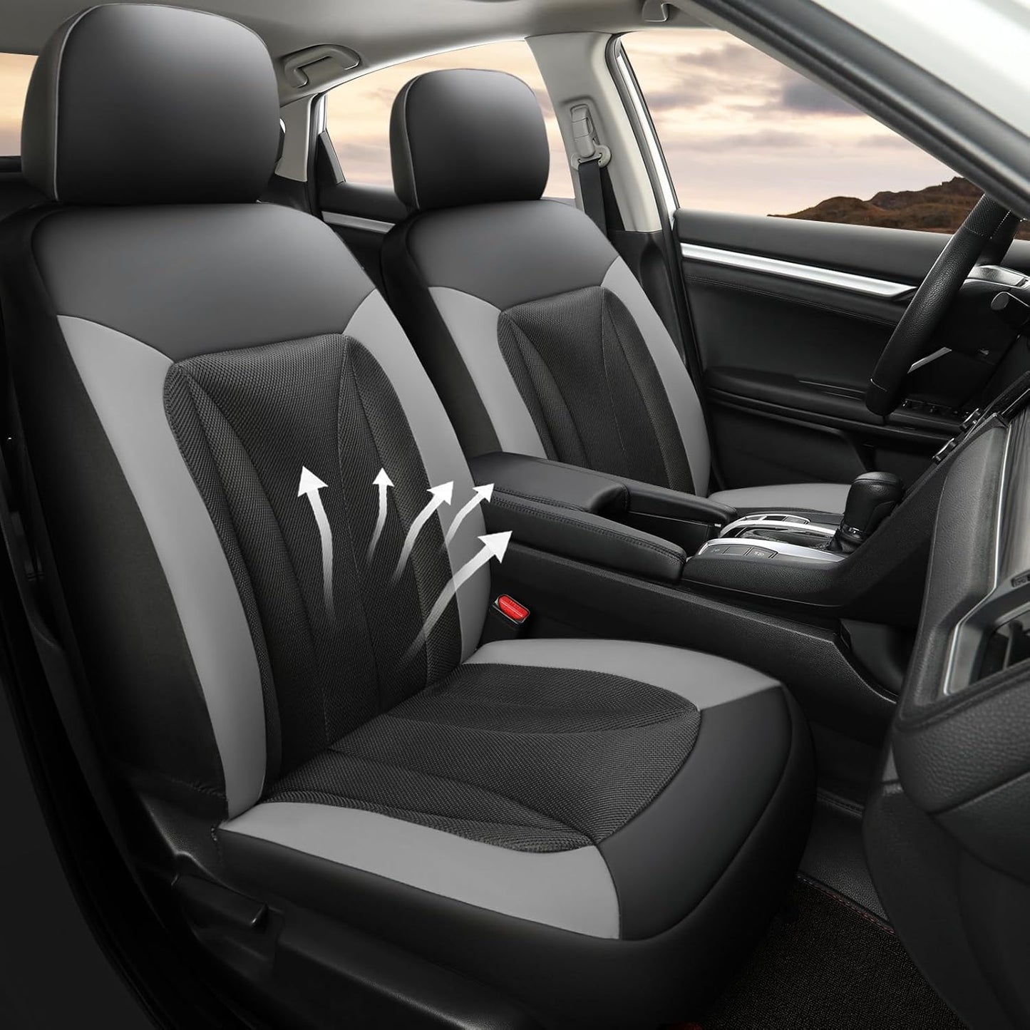 GIANT PANDA Front Seat Cover for Honda, 3D Air Mesh Bucket Car Seat Protectors Custom Fits Honda Civic Accord Pilot CRV HRV Element Passport (Gray) 2-Pack