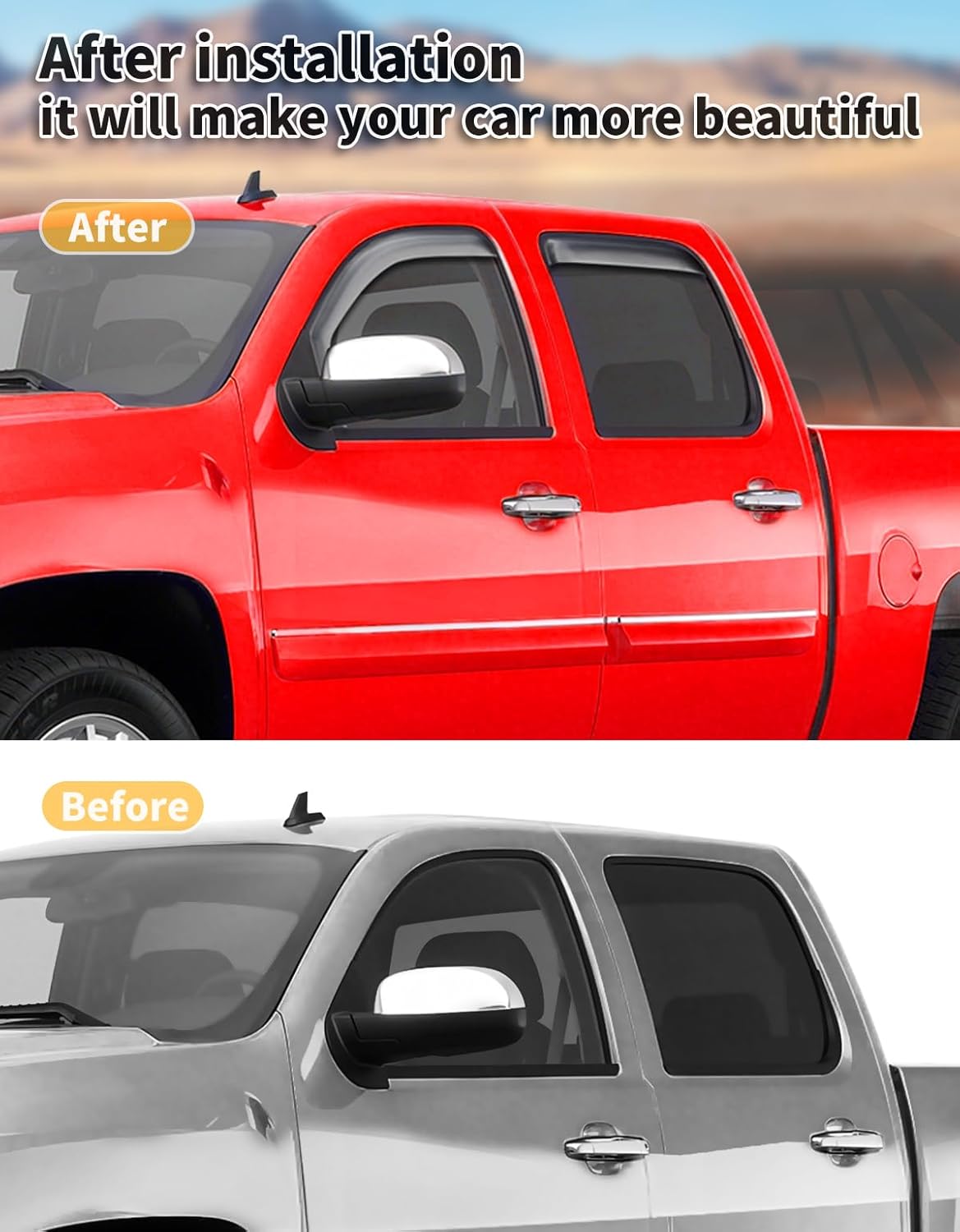in-Channel Window Rain Guards Fit for Truck Chevrolet (Chevy) Silverado/GMC Sierra 2007-2013 Crew Cab Extra Durable Window Deflectors Window Visors Vent Shades Vent Visors Car Accessories