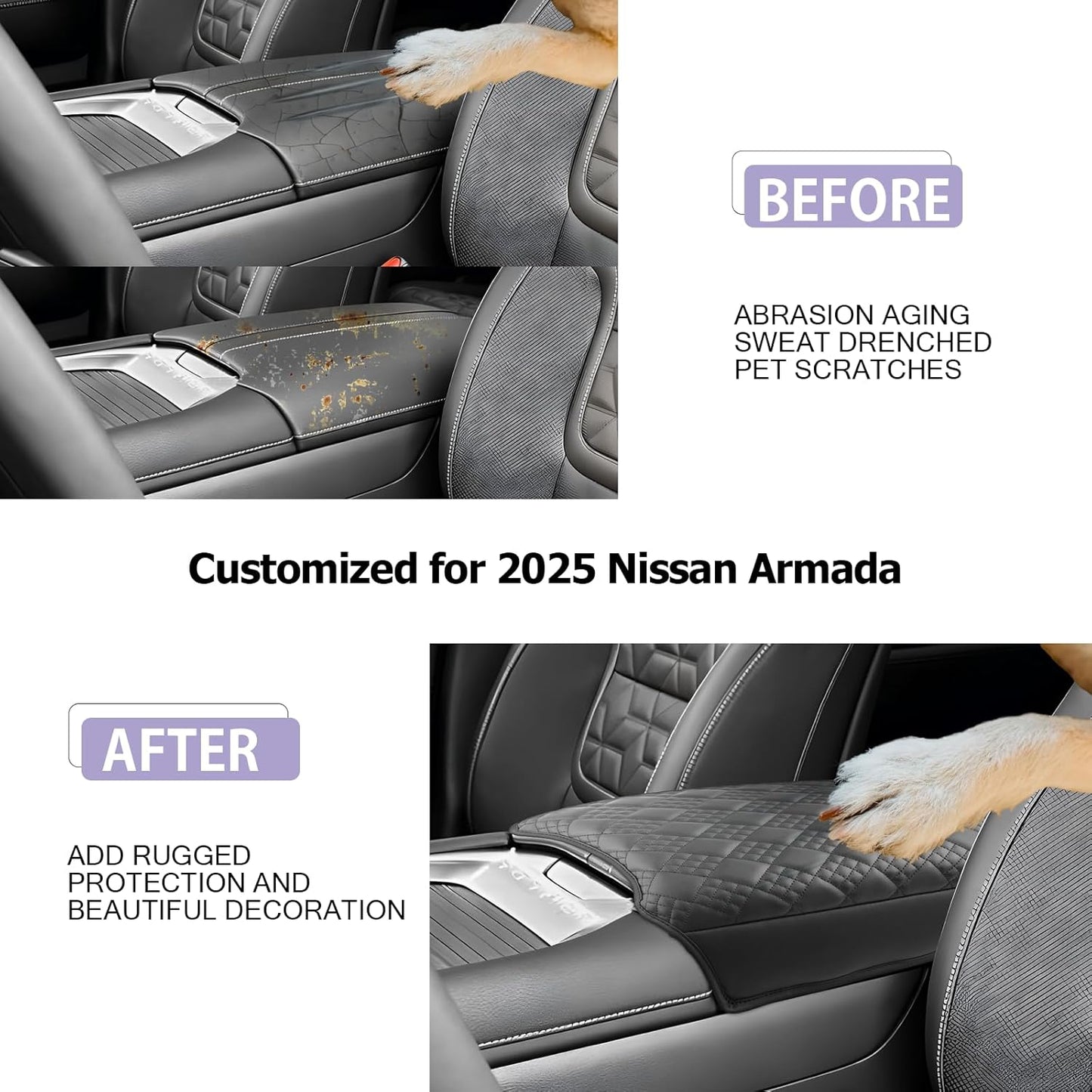 LUWU Center Console Cover Compatible with 2025 Nissan Armada Accessories 2025 Armada SV/SL/Platinum Armrest Cover Armrest Console Cover (Thick Black)