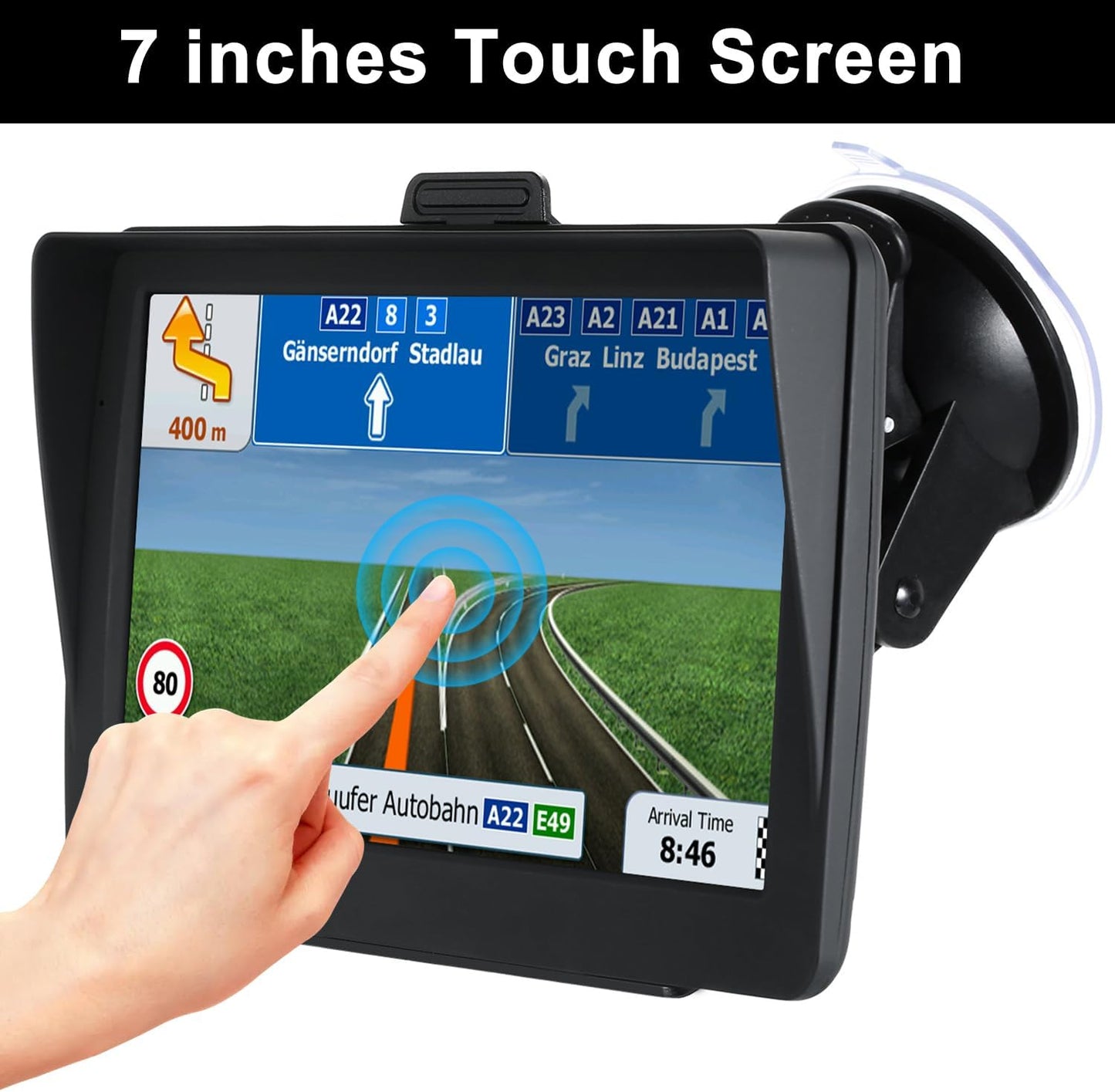 GPS Navigator for Car, Latest 2025 Map 7-inch HD Display 16GB 256MB Satellite Navigation with Sun Visor,Smart Real Voice GPS Guidance，Provides Lifetime Live Map Updates