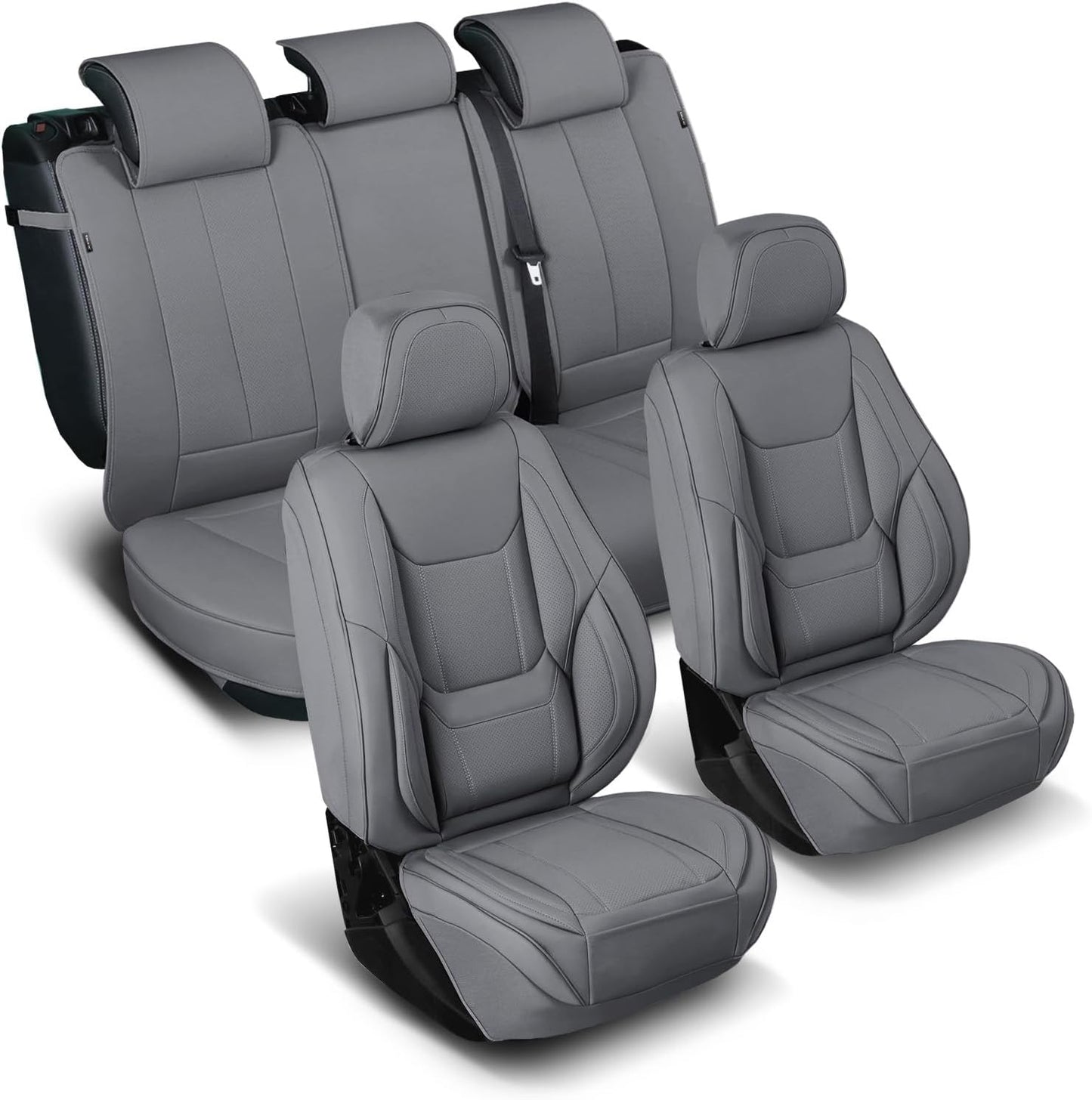 Coverland Custom Car Seat Covers Compatible with 2007-2013 Silverado 1500 Crew Cab, Extended Cab - Premium Leather Non-Slip Waterproof Interior Protector Full Set-Dark Gray [See Size Chart-Size X133]