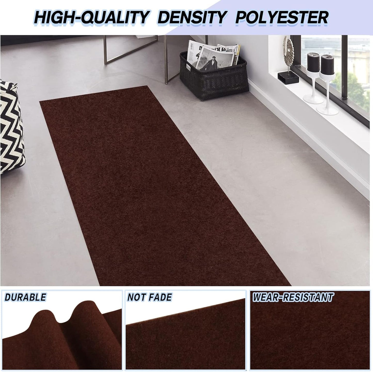 Custom Size Backed Non-Slip Area Rugs Runner, Easy Clean, Waterproof Runner Rugs for Hallway Entryway, Kitchen, Laundry, 2FT x 70FT, Brown