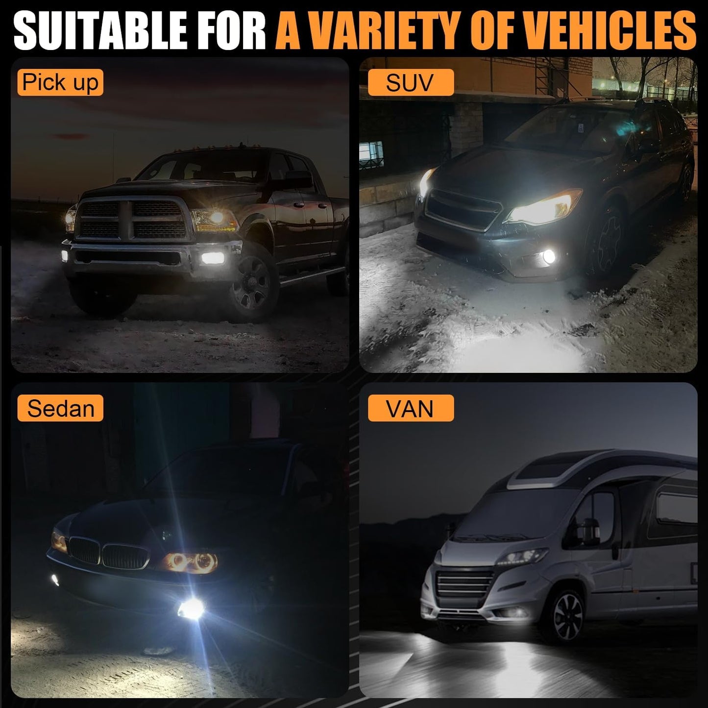 9005 LED Fog Bulbs, Super Bright HB3 LED Fog Light 6500K Cool White, Pack of 2