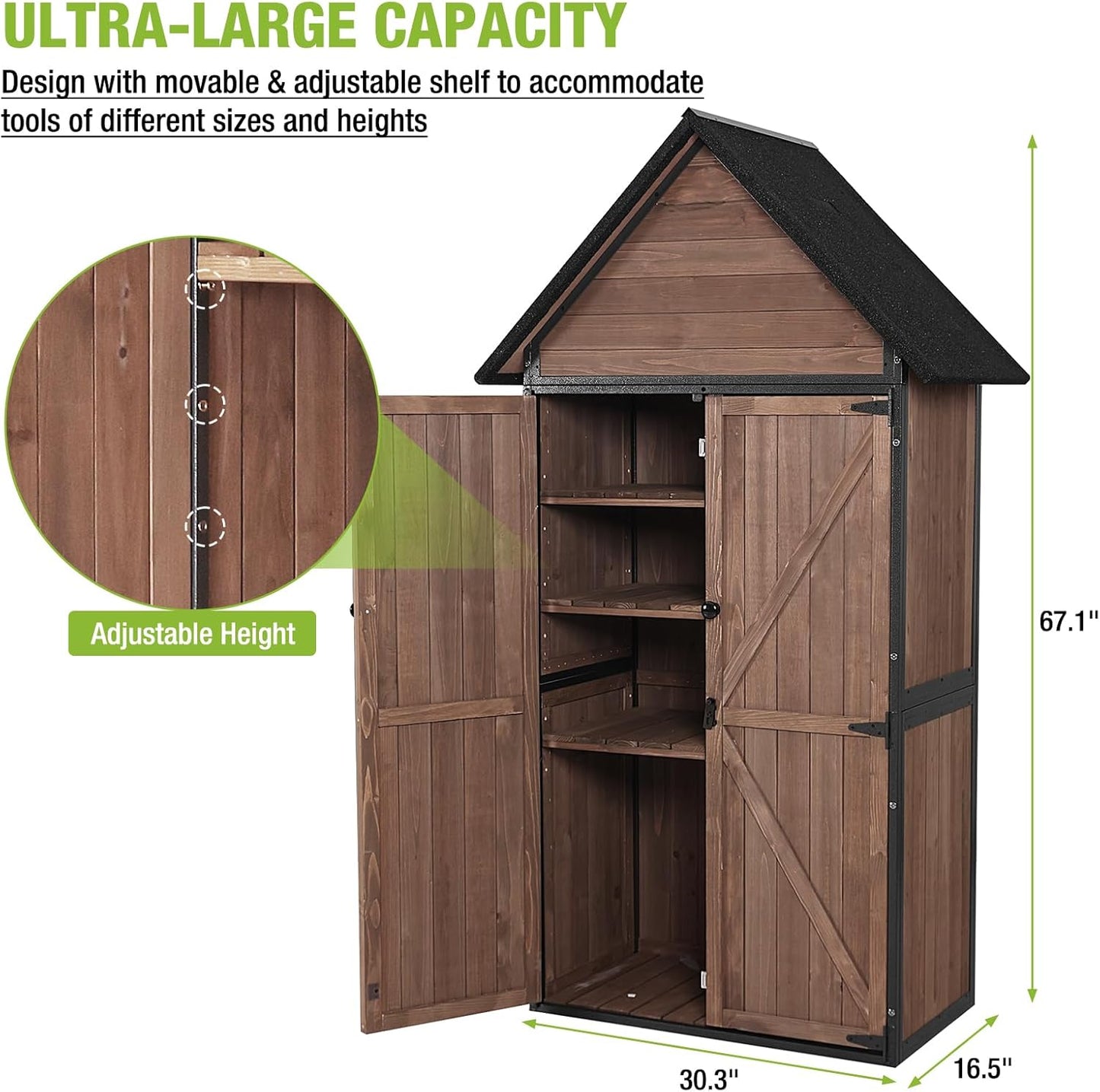 Outdoor Storage Shed Cabinet Strong Iron Frame Surrounding Garden Tool Storage with Adjustable Shelfs,Large Space