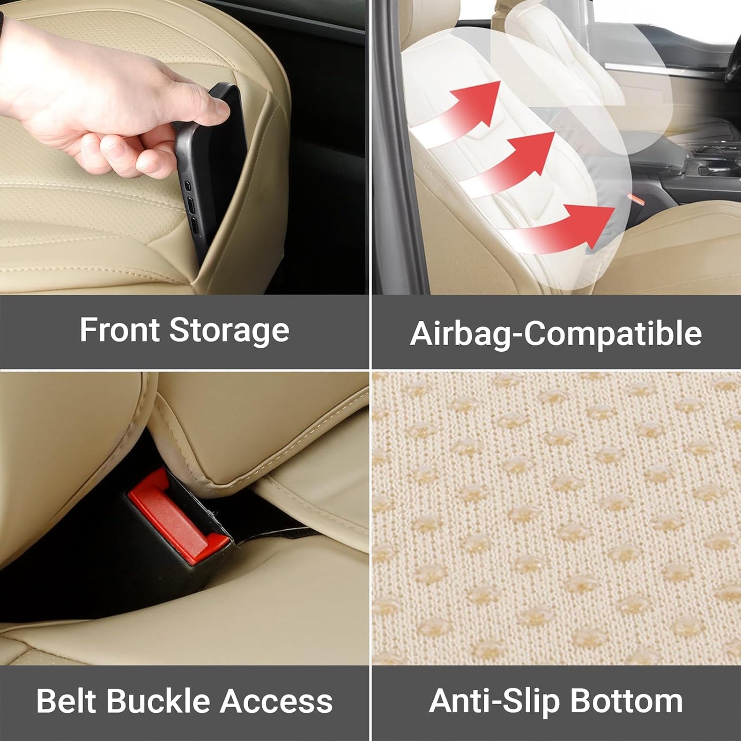 Coverland Custom Car Seat Covers Compatible with 2016-2025 Titan King Cab - Premium Leather Non-Slip Memory Foam Waterproof Cover Interior Protector Full Set-Beige [See Size Chart-Size X121]