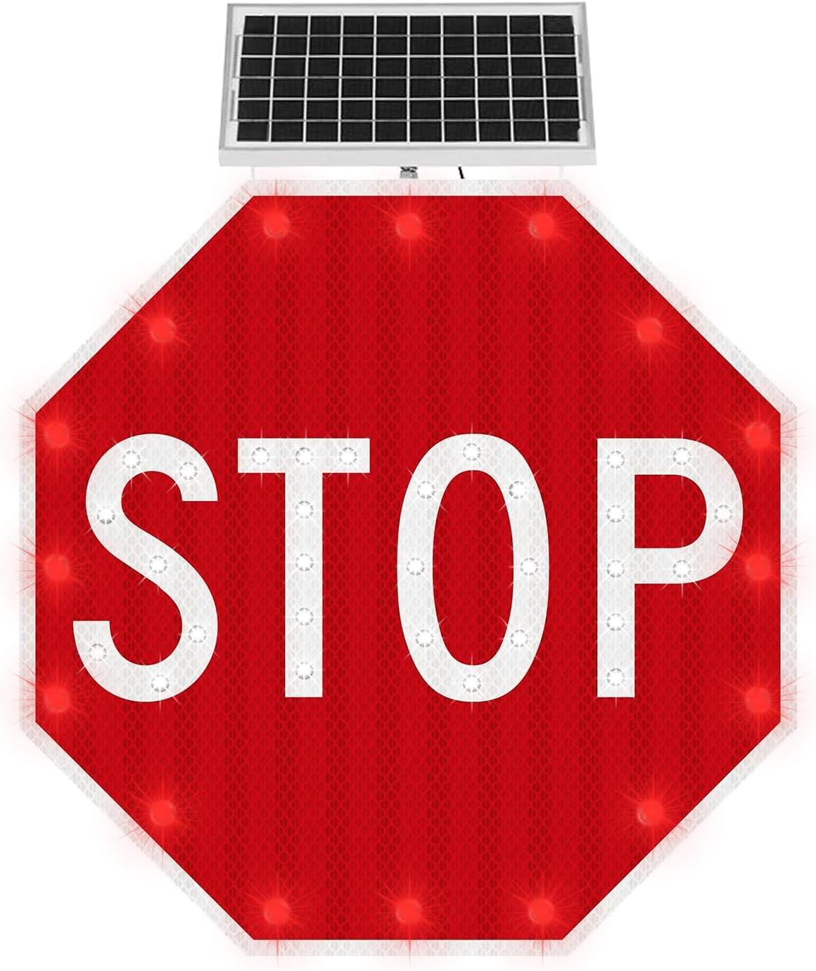 30" Solar Stop Sign Solar Powered LED Blinking Reflective Street Traffic Warning Sign Octagon Rust-proof Metal Frame