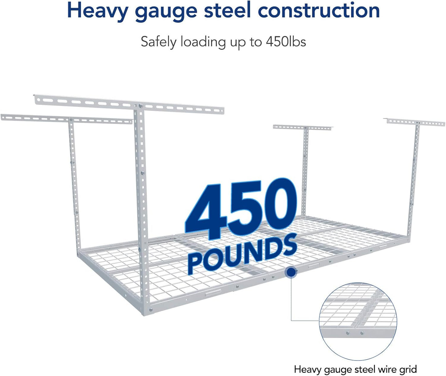 FLEXIMOUNTS 2 Pack 3x6 Overhead Garage Storage Adjustable Ceiling Rack 72" Length x 36" Width x 40" Height, 900lbs Total Weight Capacity, White