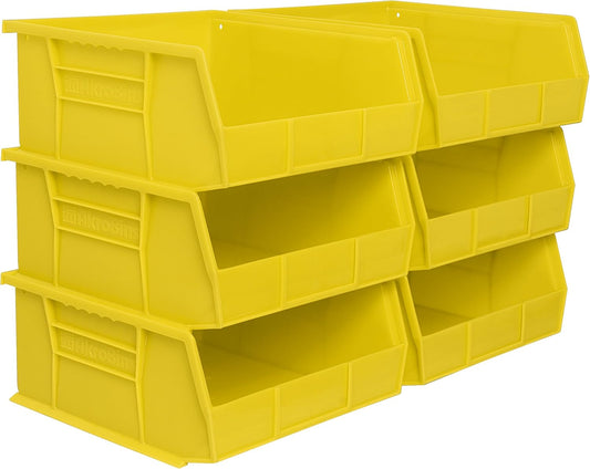 Akro-Mils 30235 AkroBins Plastic Storage Bins, Space-Saving Stackable Bins for Garage, Pantry, Craft Organization, 11-" x 11-" x 5-", Yellow, 6-Pack