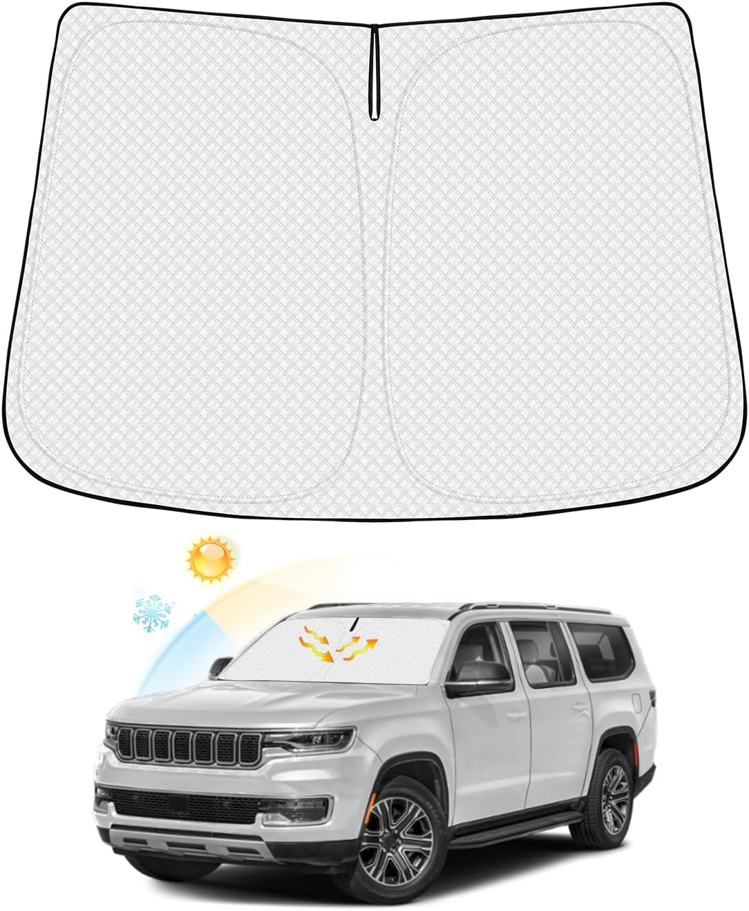 Windshield Sun Shade for Jeep Wagoneer Accessories 2022-2026 (NOT for Grand Wagoneer) Thicken 6-Layer Front Window Sunshade Cover Sun Visor Protector Foldable Block UV Rays Keep Vehicle Cool
