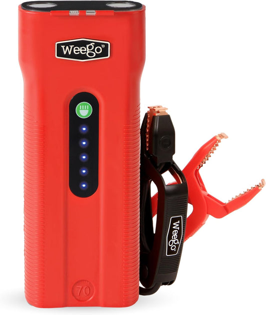 Weego N70 12V Portable Jump Starter, 2500 Peak Amp / 700 Cranking Amp, Patented Jumper Cables with Battery Pack, All Gas & 5L Diesel Engines (N70)