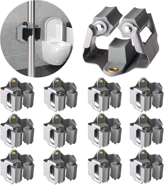 3-H 12 Pack Mop and Broom Holder Big Size Hanging 1 KG Extra,Broom Hanger Wall Mount for Hanging and Organizing Shove Rake Yard Tools in Shed Kitchen Laundry Room Bathroom Garden(grey)